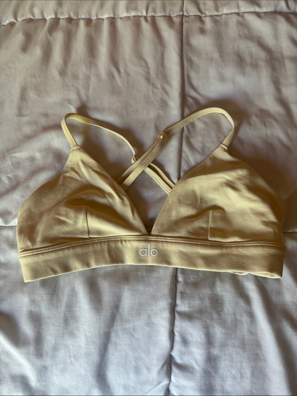 ALO Yoga Pale Yellow Soft Bralette with Cross-Back Straps